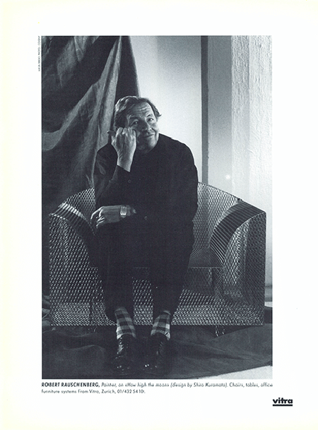 An advertisement for Vitra in Domus no. 714, featuring the painter Robert Rauschenberg seated in the present model armchair, 1990. Image: Archivio Domus - © Editoriale Domus S.p.A.